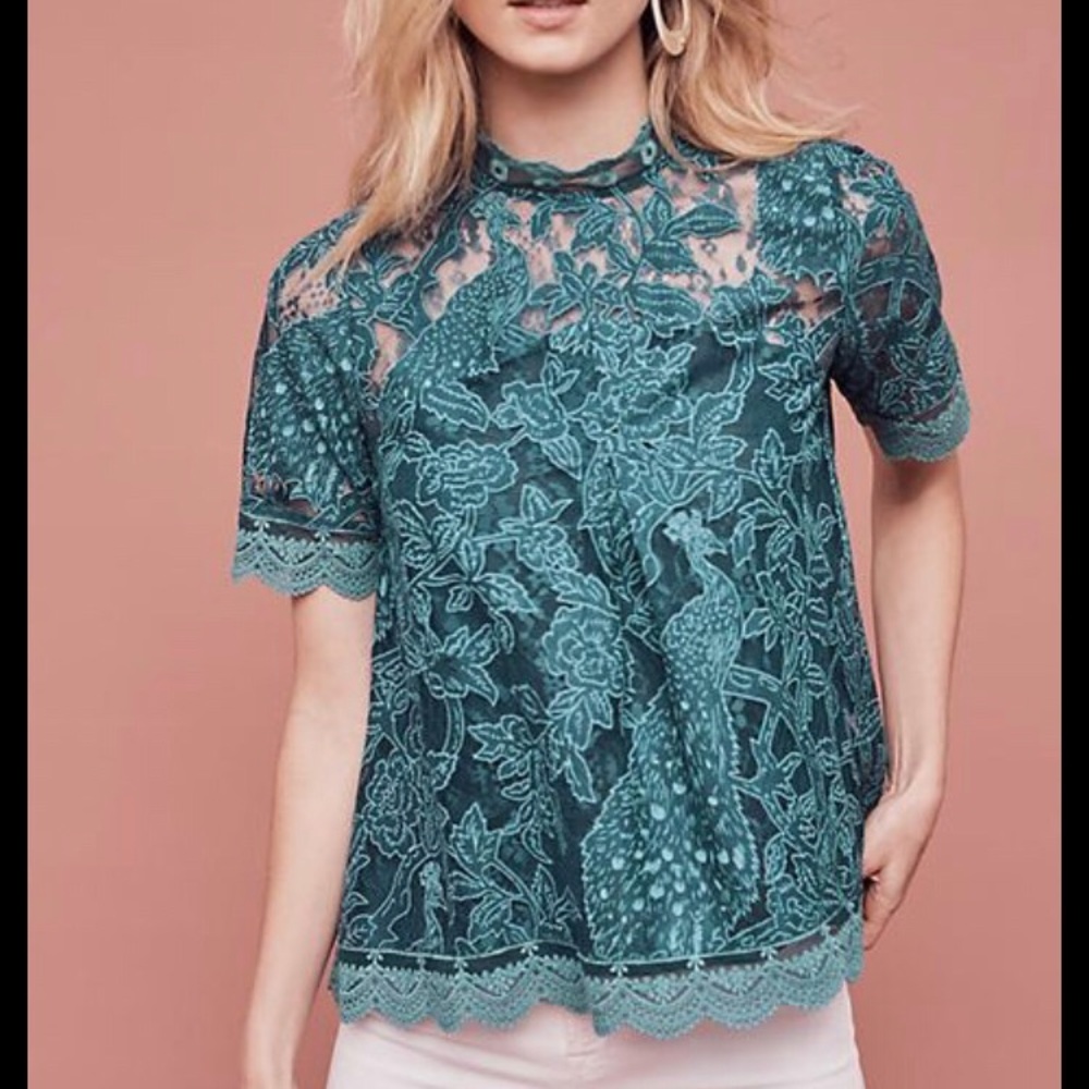 Anthropologie lace Meadows green blouse